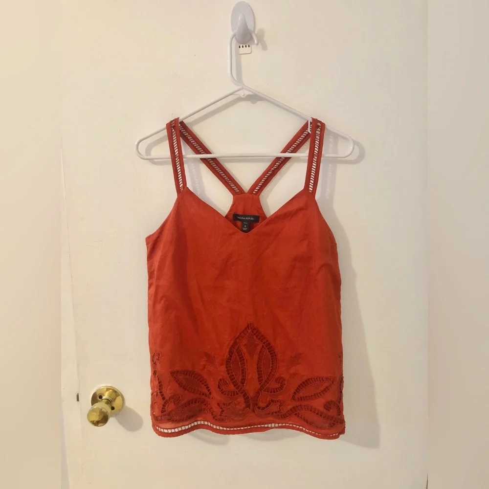 Banana Republic Orange Red Embroidered Strappy Sleeveless Summer Top v neck - Picture 2 of 10